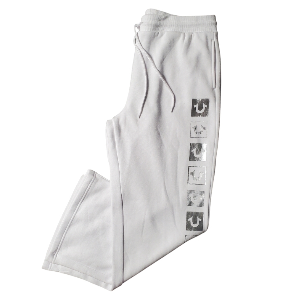 True Religion Straight Leg Pants Sweatpants XLarge White Foil Rhinestones
